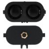 Front and rear views of the BB15 long-range beam-break sensor showing its optical lenses and rear connector
